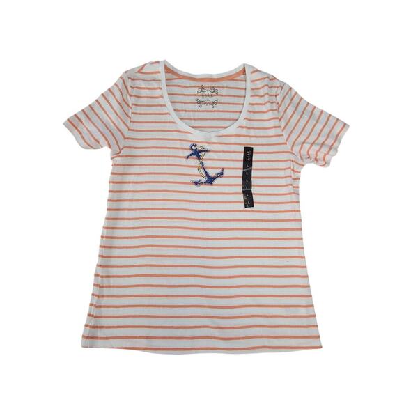 Nicole Miller women's nautical t-shirt white striped NWT Size Large Cruise - Picture 1 of 7
